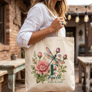 Colourful Watercolor Dragonfly & June Birth Flowe Tote Bag