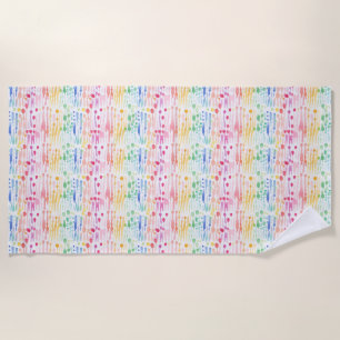 Colourful Watercolor Drip Seamless Pattern Beach Towel