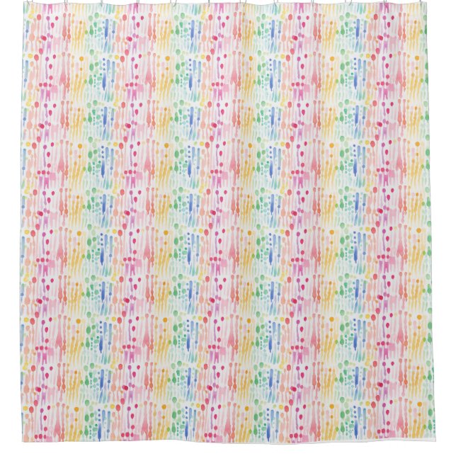 Colourful Watercolor Drip Seamless Pattern Shower Curtain (Front)