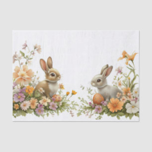 Colourful watercolor Easter Bunnies with Flowers Tissue Paper