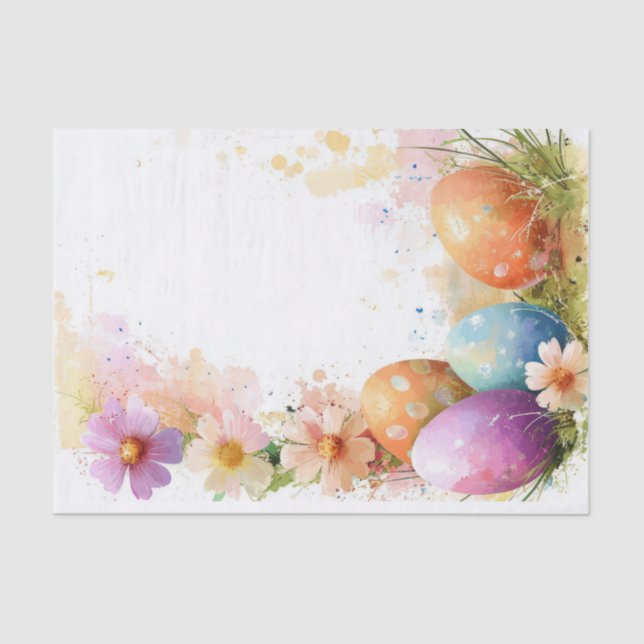 Colourful watercolor Easter Eggs and Bunny Tissue Paper (Front)