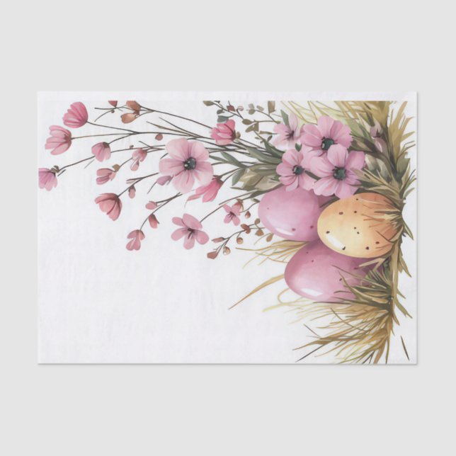 Colourful watercolor Easter Eggs and Flowers Tissue Paper (Front)
