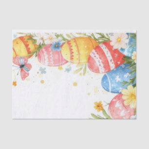 Colourful watercolor Easter Eggs and Flowers Tissue Paper