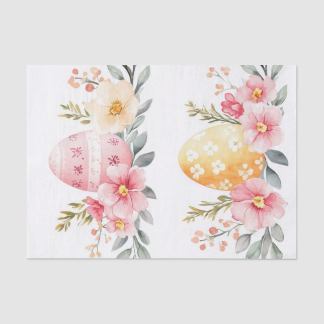 Colourful watercolor Easter Eggs and Flowers Tissue Paper (Front)