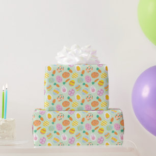 Colourful Watercolor Easter Eggs & Carrots Green Wrapping Paper