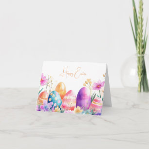 Colourful Watercolor Easter Eggs Holiday Card