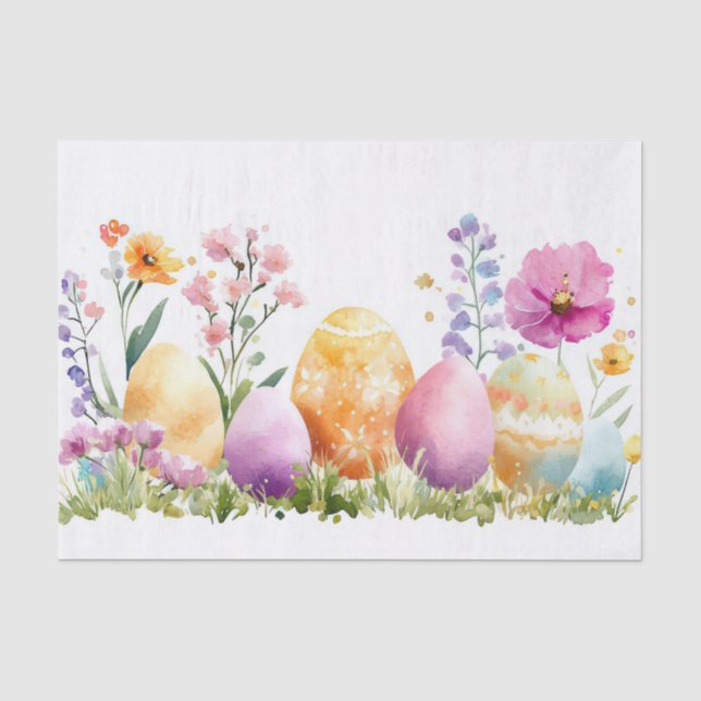Colourful watercolor Easter Eggs Tissue Paper (Front)
