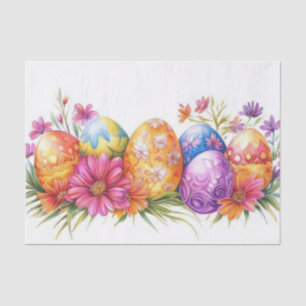 Colourful watercolor Easter Eggs with Flowers Tissue Paper