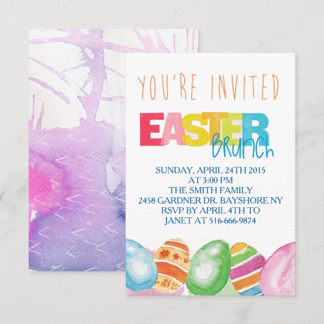 Colourful watercolor Easter Invitations (Front/Back)