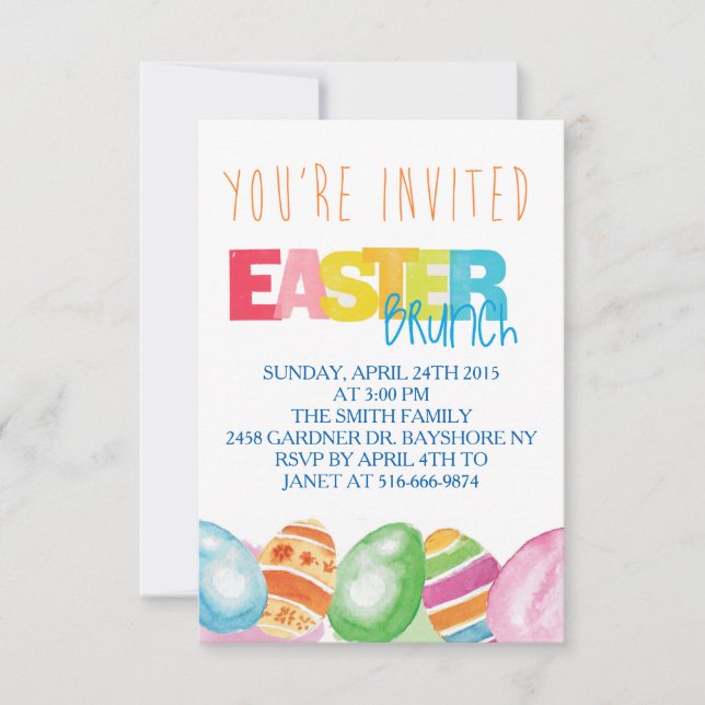 Colourful watercolor Easter Invitations (Front)