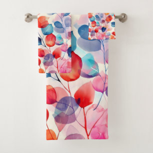 Colourful Watercolor Eucalyptus Leaves Bath Towel Set