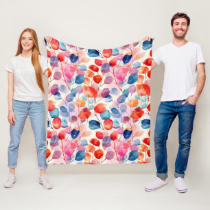 Colourful Watercolor Eucalyptus Leaves Fleece Blanket