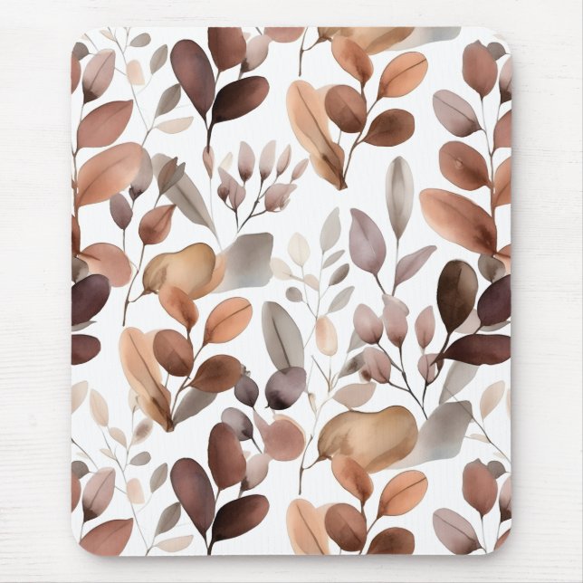 Colourful Watercolor Eucalyptus Leaves Rustic Boho Mouse Mat (Front)