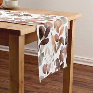 Colourful Watercolor Eucalyptus Leaves Rustic Boho Short Table Runner