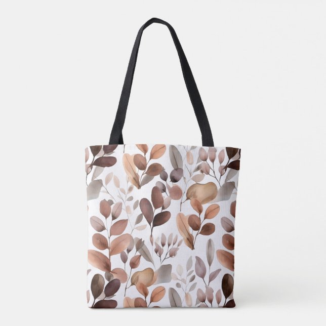 Colourful Watercolor Eucalyptus Leaves Rustic Boho Tote Bag (Back)