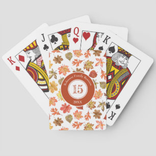 Colourful watercolor fall leaves pattern monogram playing cards