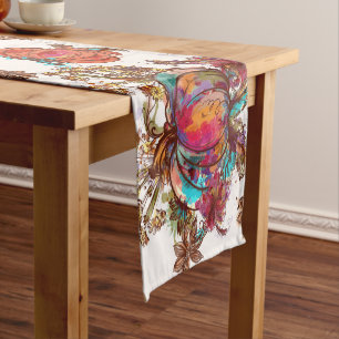 Colourful Watercolor Fall Pumpkins Thanksgiving Short Table Runner