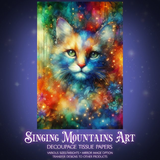 Colourful Watercolor Fantasy Cat Decoupage  Tissue Paper (Creator Uploaded)