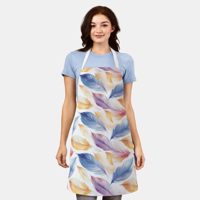 Colourful Watercolor Feathers Apron (Worn)