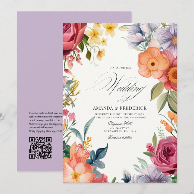 Colourful Watercolor Fiesta Wedding with QR Code Invitation (Front/Back)