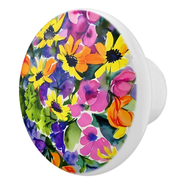 Colourful Watercolor Floral Art Ceramic Knob (Right)
