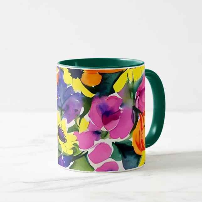 Colourful Watercolor Floral Art Mug (Front Right)