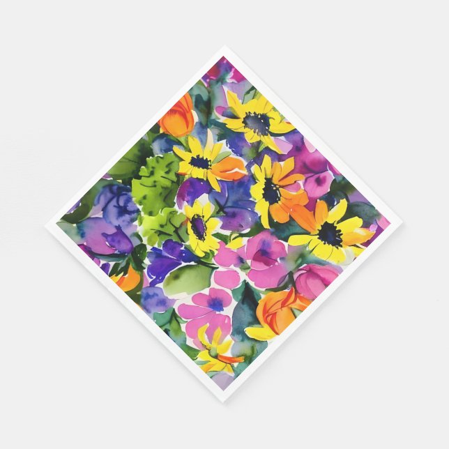 Colourful Watercolor Floral Art Napkin (Corner)