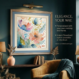 Colourful watercolor floral art poster