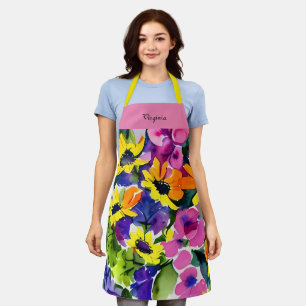 Colourful Watercolor Floral Art TEMPLATE, Apron