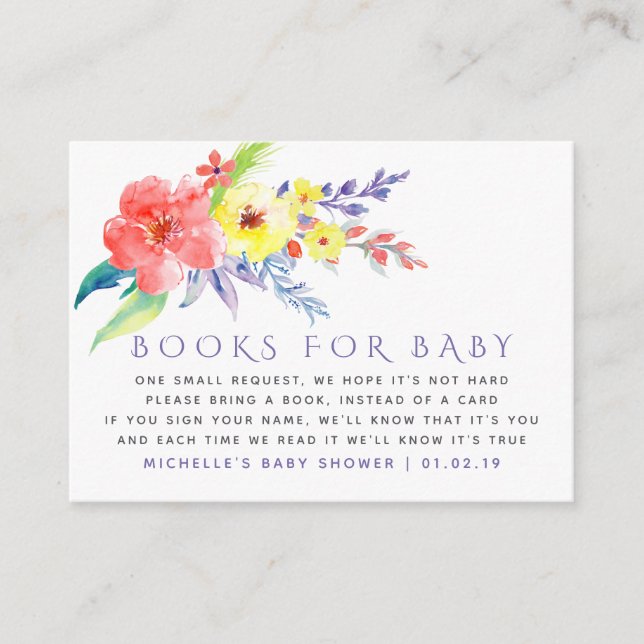 Colourful Watercolor Floral Baby Book Request Enclosure Card (Front)