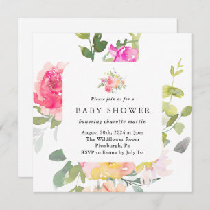 Colourful Watercolor Floral Baby Shower QR Code Invitation
