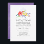 Colourful Watercolor Floral Bat Mitzvah Invitation<br><div class="desc">Sophisticated brightly coloured wildflower watercolor bat mitzvah invitations with accents of plum,  ultra violet and sage green designed to be quickly and easily customised to your event specifics.</div>