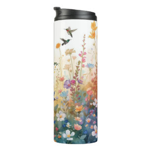 Colourful Watercolor Floral birds Hummingbird Harm Thermal Tumbler