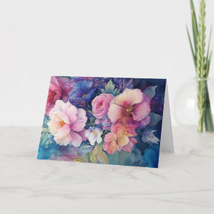 Colourful Watercolor Floral Blank Note Card 