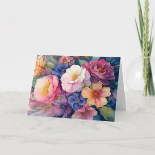 Colourful Watercolor Floral Blank Note Card 