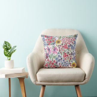 Colourful Watercolor Floral botanical Boho Garden Cushion