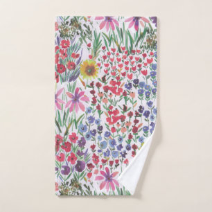 Colourful Watercolor Floral botanical Boho Garden  Hand Towel