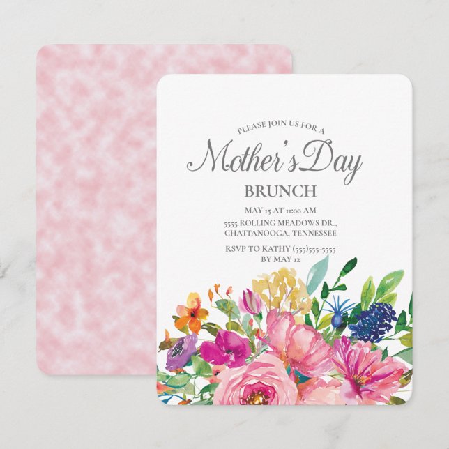 Colourful Watercolor Floral Botanical Mother's Day Invitation (Front/Back)