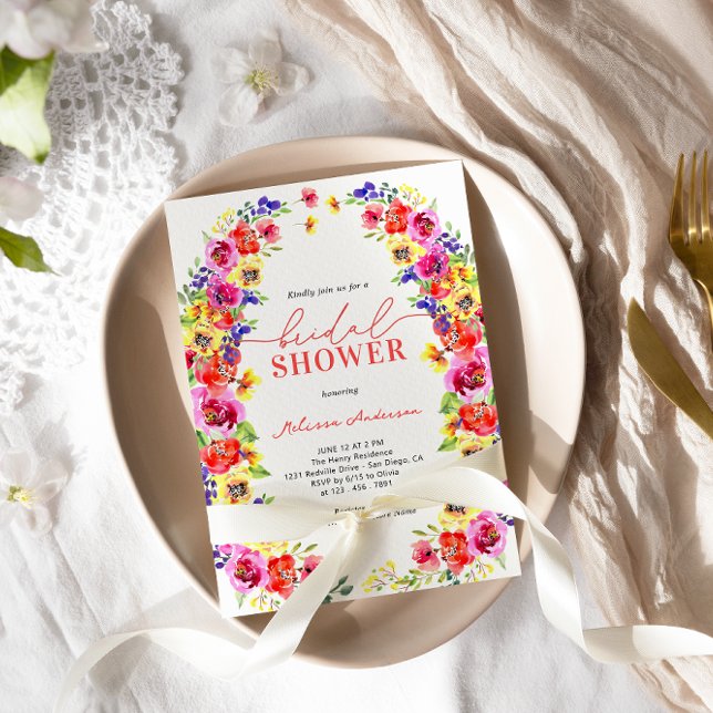 Colourful Watercolor Floral Bridal Shower Invitation (Creator Uploaded)