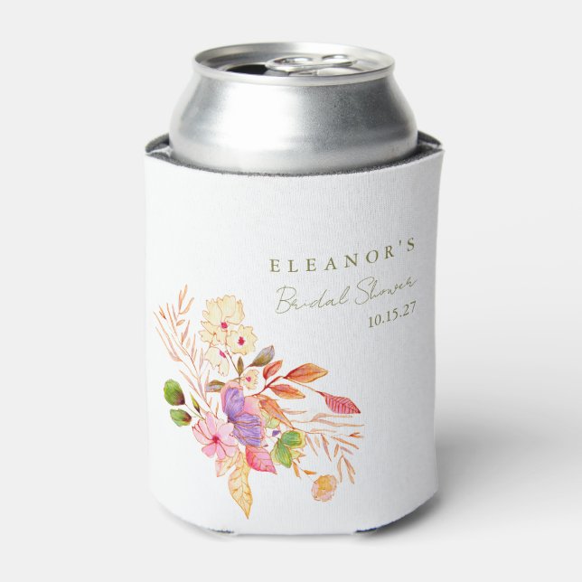 Colourful Watercolor Floral Brunch Bubbly Shower Can Cooler (Can Front)