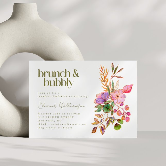 Colourful Watercolor Floral Brunch Bubbly Shower Invitation (Creator Uploaded)