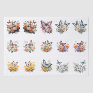 Colourful Watercolor Floral Butterflies Decoupage Tissue Paper