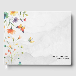 Colourful Watercolor Floral Butterfly Guest Book