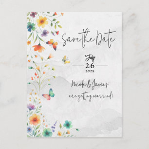 Colourful Watercolor Floral Butterfly Save the Dat Announcement Postcard