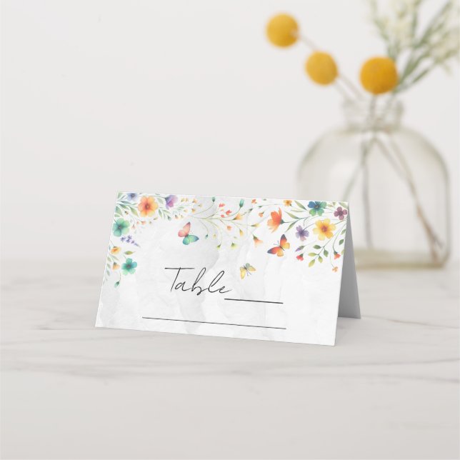 Colourful Watercolor Floral Butterfly Table Seatin Place Card (Front)