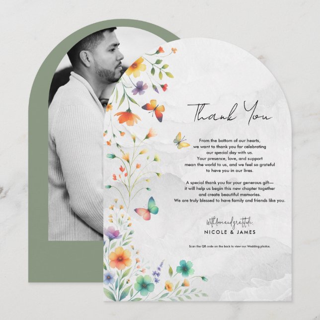 Colourful Watercolor Floral Butterfly Thank You Invitation (Front/Back)