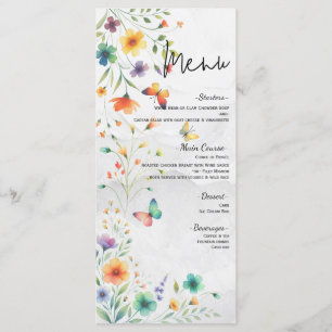 Colourful Watercolor Floral Butterfly Wedding Menu