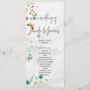 Colourful Watercolor Floral Butterfly Wedding  Programme