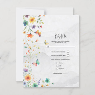 Colourful Watercolor Floral Butterfly Wedding RSVP Invitation