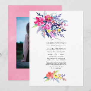 Colourful Watercolor Floral Celebration of Life Invitation